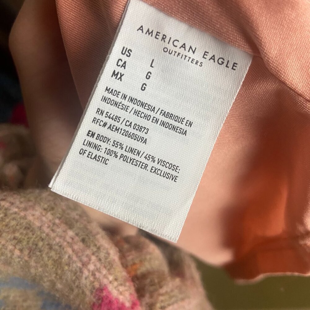American Eagle Size L Dream Smocked Tank Dress Colorful Plaid Linen Mini Cottage - Picture 6 of 9